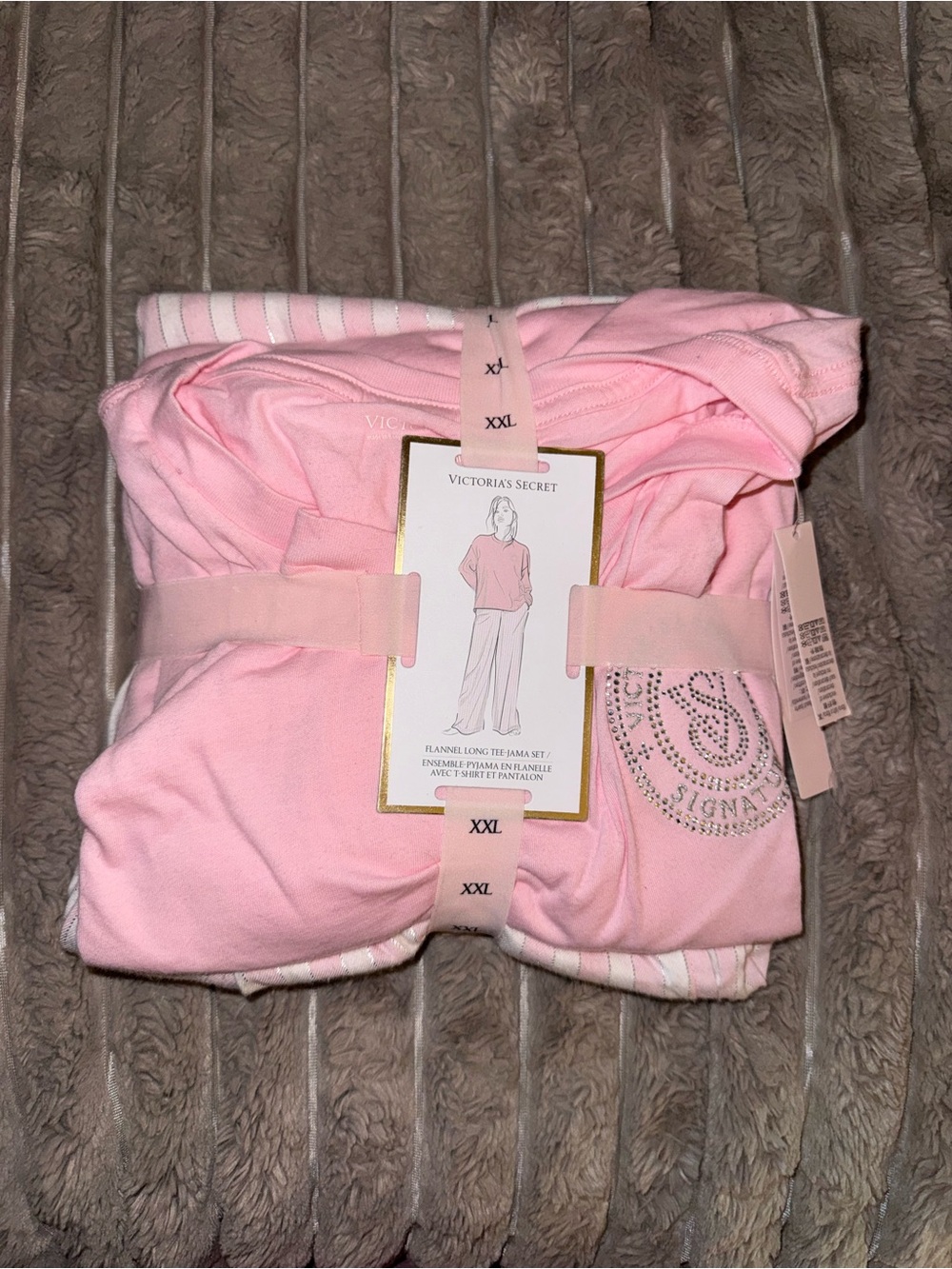 Victoria’s Secret Pink Rhinestone stripe Pajama Set XXL NWT - Picture 1 of 3